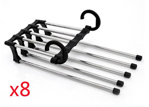 5 In 1 Wardrobe Hanger Multi-functional Clothes Hangers Pants Stainless Steel Magic Wardrobe Clothing Hangers For Clothes Rack - Black / 47x18cm 8PCS (47x18cm 8PCS)