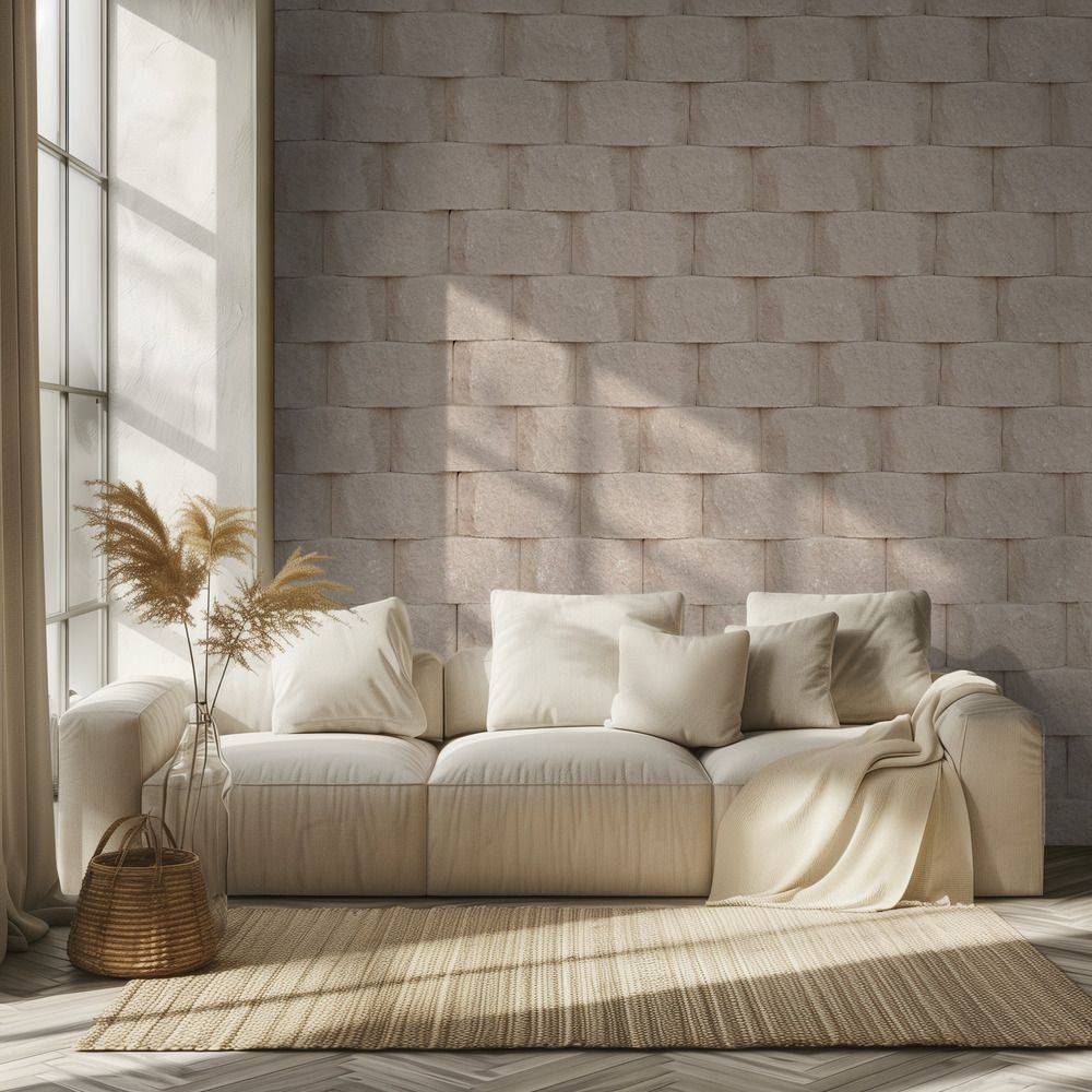 Tapet - Beige Tegel Textur