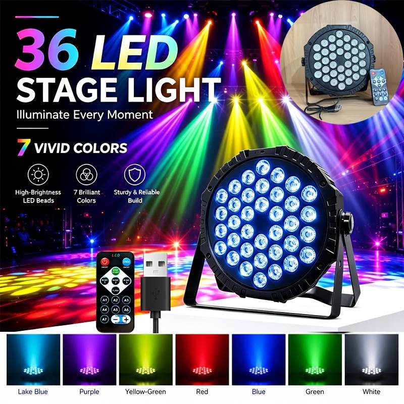 Led Stage Lights Dj Lights For Parties, Led Disco Stage Light, Usb Portable Party Light, 36 Led Rgb Remote Control Uplights For Disco Indoor Events Birthday Wedding