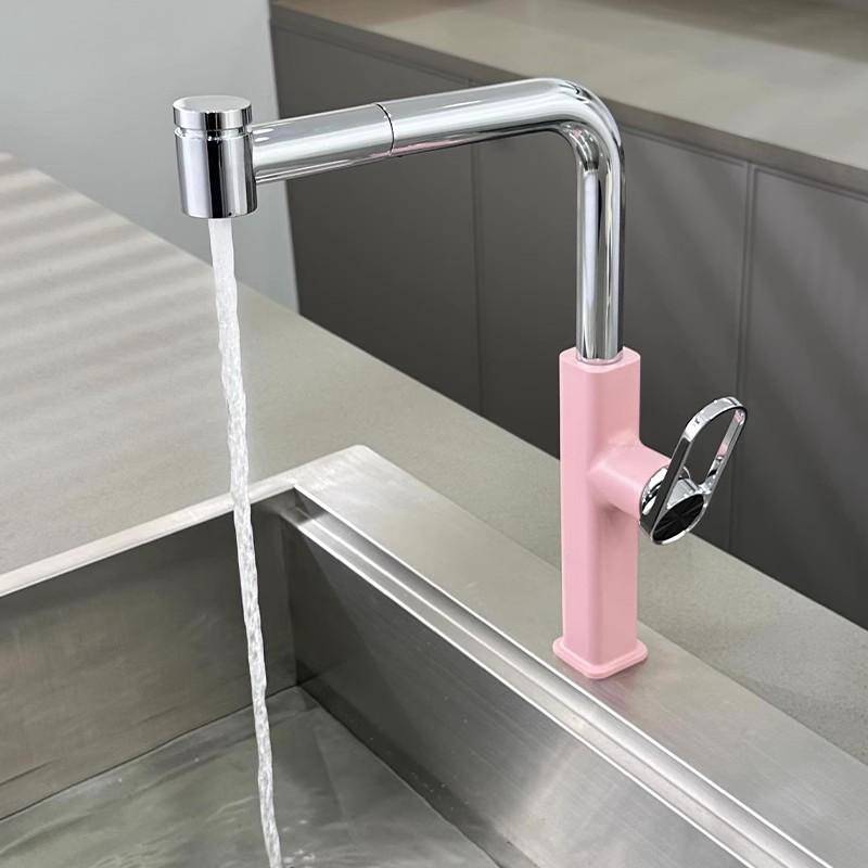 UtDragbart Köksblandare Enkelspak Mässing Rotation Varmt och Kallt Rosa Krom Vattenbesparande Bänkskiva Diskho Blandare Nytt Mode