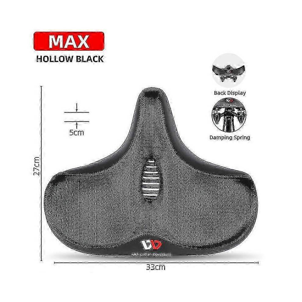 (MAX Hollow Black) West Biking Ergonomic Bicycle Saddle Long Distance Cycling Widen Thicken Cushion Mtb Touring Bike Saddle Comfortable E-bike Seat