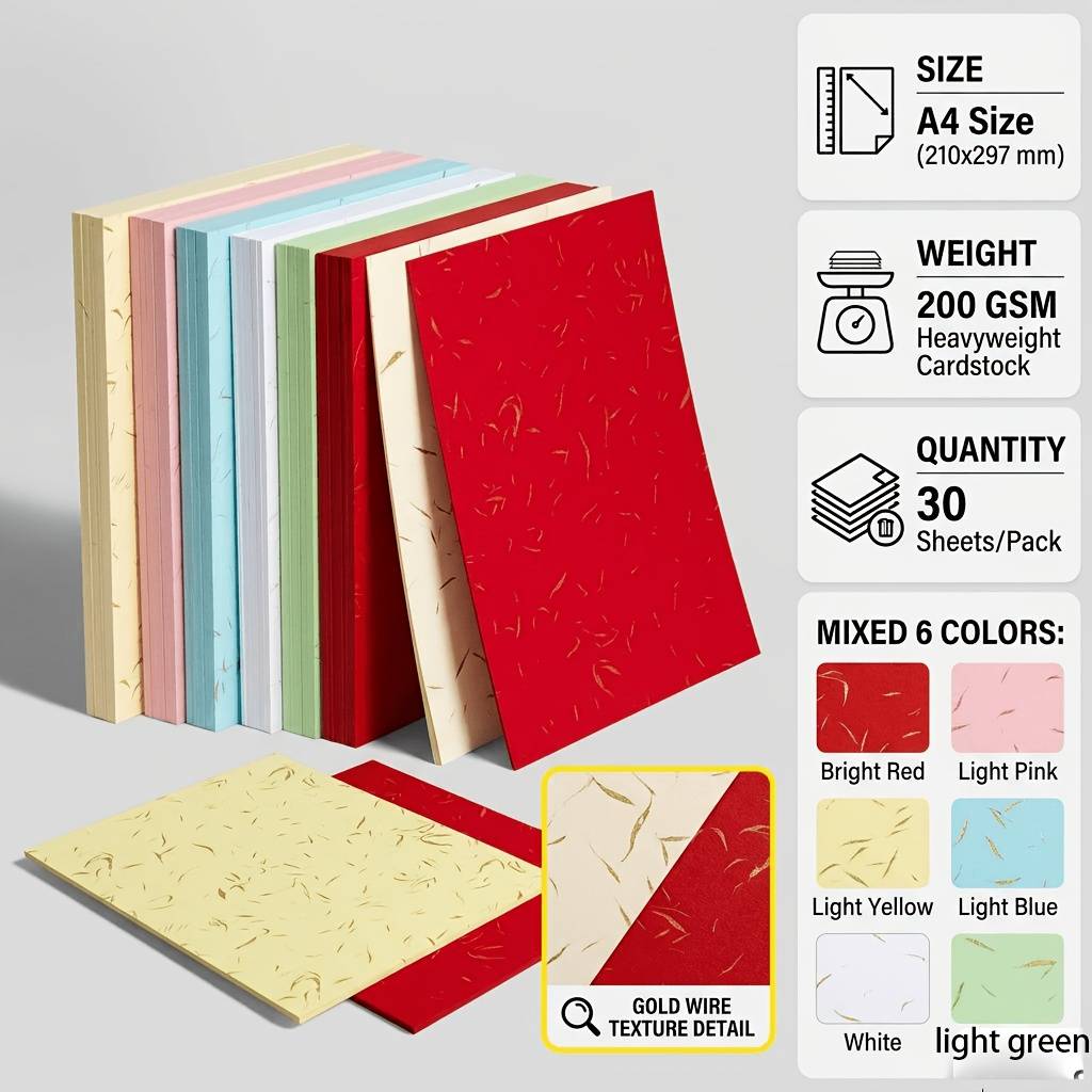 30-pack A4 Colored Cardstock-200gsm Heavyweight Paper, Mixed Colors, Perfect For Binding Covers, Color Proofing, White Paper Substitute, Home And Office Printing