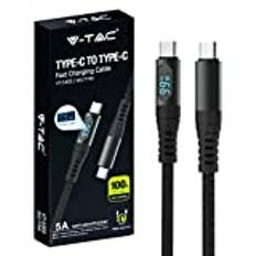 V-TAC USB-C till USB-C-kabel med LED-display - Type-C-kabel 100W PD 5A - 1 meter - Smartphone-kabel, datorplatta i nylon för snabbladdning och dataöverföring - Kompatibel med Iphone och Samsung