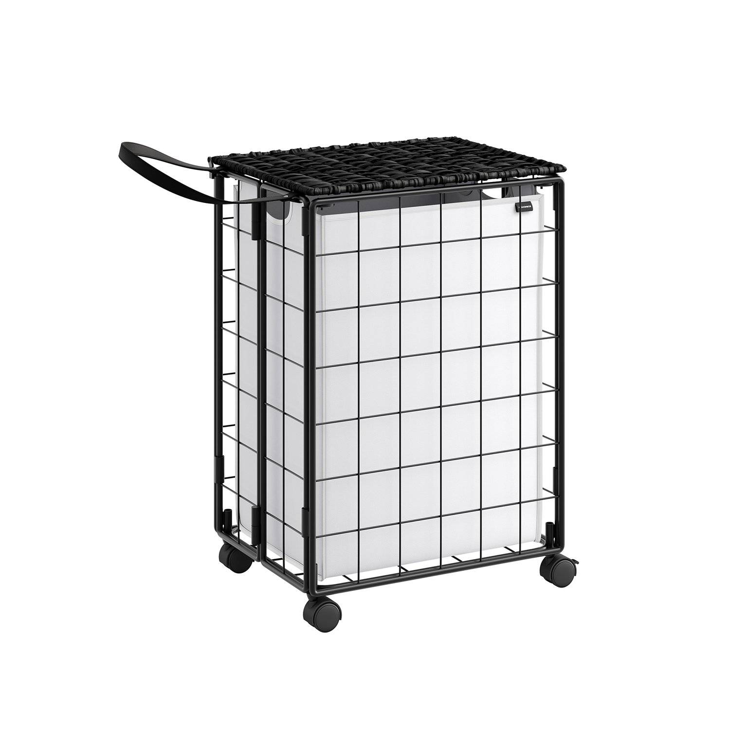 SONGMICS Foldable Laundry Basket with Wheels 90L Laundry Basket with Lid Removable Laundry Bag 46 x 33 x 65 cm Ink Black/Cloud White LCB290B12