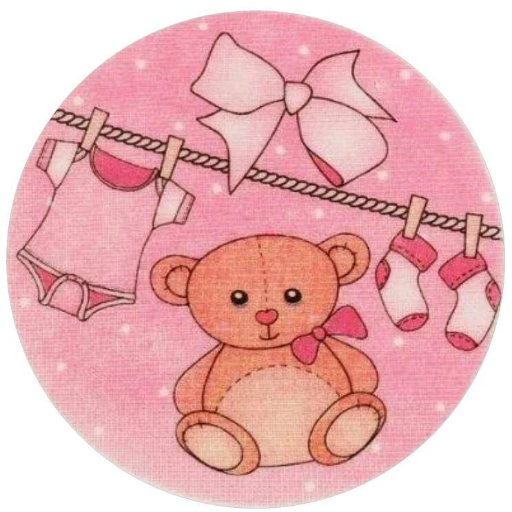 Baby Girl bamse og babytøj – rundt sukkerprint Ø2–28 cm - 6 cm - 11 stk, Waferpapir – uden udskæring (+0 kr)