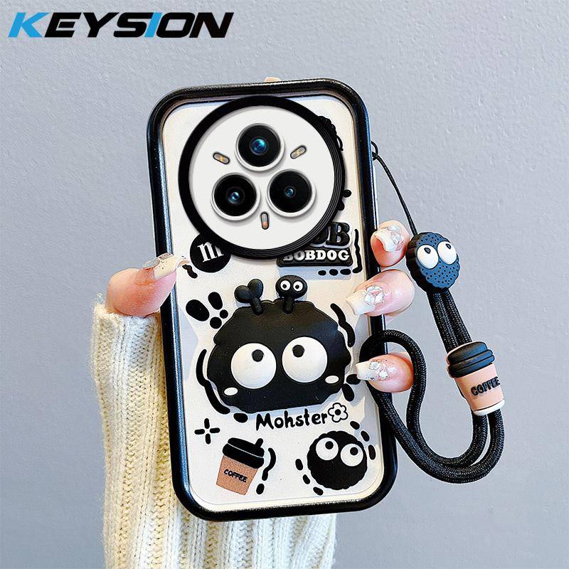 KEYSION Stötsäkert Skal för Realme 14 Pro 5G med Snodd Mjuk Silikon Söt 3D Tecknad Docka Telefonskal för OPPO Realme 14 Pro+ 5G beige