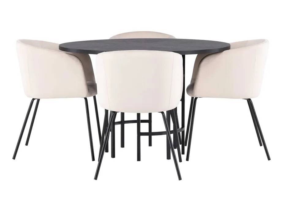 Venture Design Copenhagen & Berit matgrupp Beige/svart 4 stolar & bord 115 cm