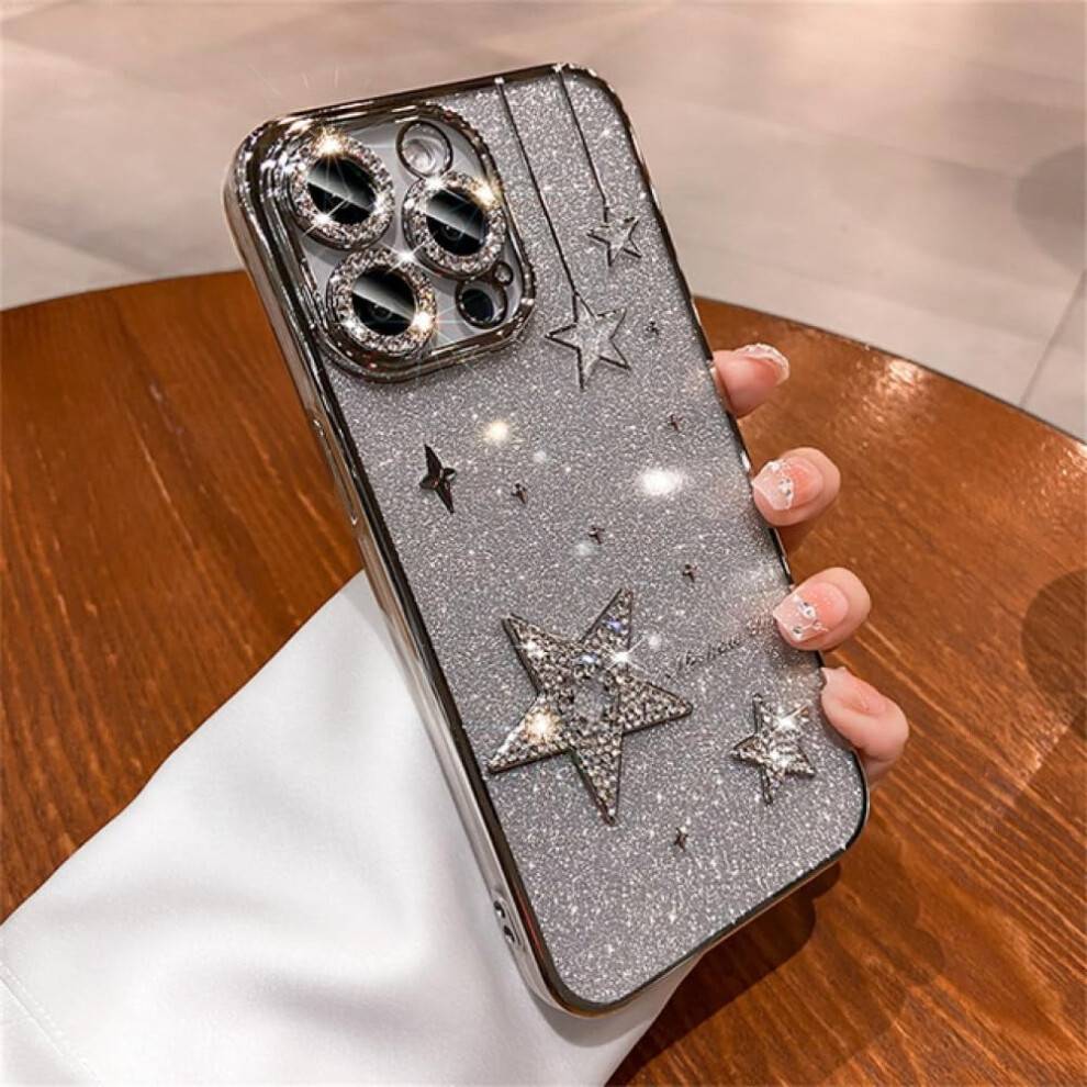 Rhinestone Star Gradient Glitter Cover til kompatibel med iPhone 14/15/13/12Pro Max/11, Stødsikker med linsefilm, Lilla