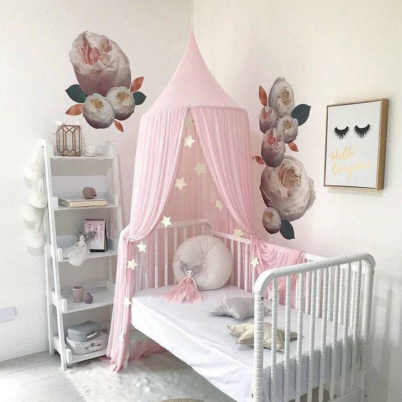Barn baby säng baldakin täcke myggnät gardin sängkläder rund kupol tält fluga insekt skydd prinsessan säng dekor - Rosa