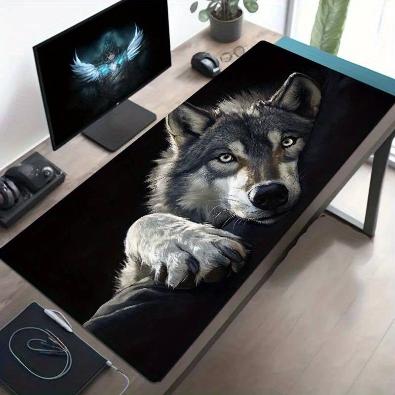 Realistic Wolf Portrait Gaming Mouse Pad Non-Slip Extended Desk Mat for Gaming Office Home Laptop Keyboard and Desktop Decor