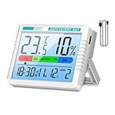 Temperaturmonitor, digital termometer, fuktighetsmätare, temperatursensor, digital rumstemperaturmonitor med fuktsensor och klocka multifunktionell väggtermometer för hemmet