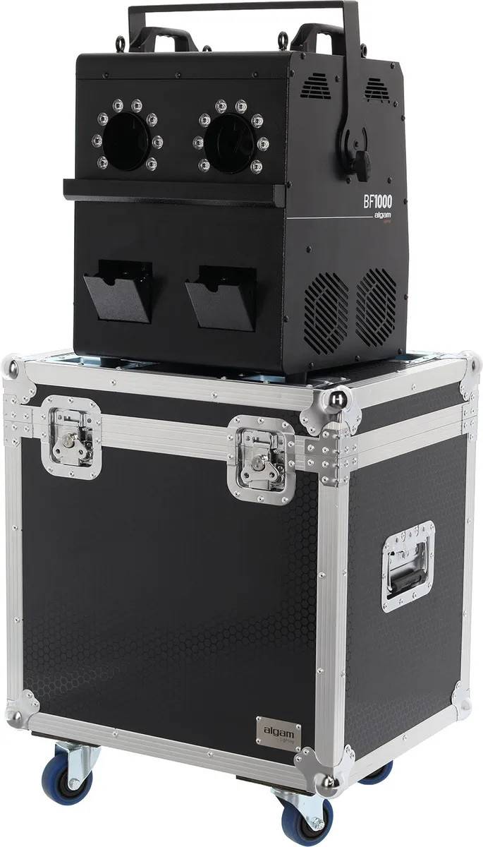 Algam Lighting BF1000 Sæbeboblemaskine med røg og LED Lys M. Flightcase - Bundle