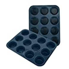 SUPER KITCHEN 2 Stycken Stor Muffinsform med 12 håls, Non-Stick Muffinsbricka, Silikon Muffinsformar, Bakplåt Bakform för Muffins, Koppkaka, Bagels, Tårta, Pudding, Chokladkakor (33 x 25 x 3 cm, Grå)