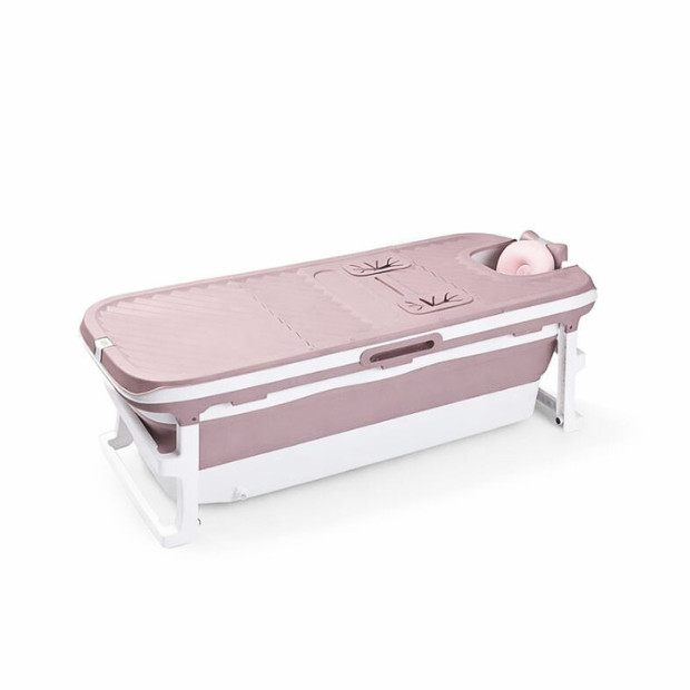 Foldebadekar til voksne - Med låg digital termometer og fodmassage - 150cm/pink XL. Bonus tilbehør medfølger. Værdi kr. 795,-. - 150cm