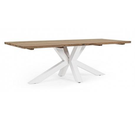 Havebord i aluminium og genanvendt teaktræ 240 x 100 cm - Hvid/Rustik teak