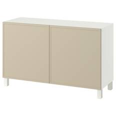 BESTÅ förvaring med dörrar, Krukmakare beige/Stubbarp vit, 120x42x74 cm