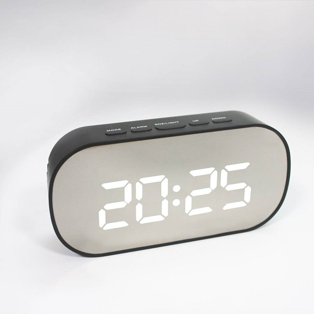 Rund ledd spegel väckarklocka digital bordsklocka nattljus snooze med temperatur elektronisk despertador heminredning klocka - G