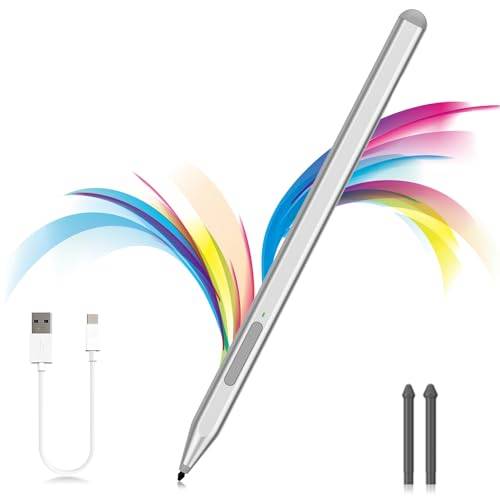 Milikilo Styluspenna för Microsoft Surface Pro 9/8/X/7+/6/5/4/3/Surface 3,Surface Go 3/2/1,Surface Laptop/Studio/Bok 4/3/2/1 med Radergummi,Palmavvisning,Lutningsfunktion,1024-Tryck (Sliver)