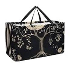 Estetiskt livets träd natur blomma fjäril boho mandala shoppingväskor, återanvändbara livsmedelspåsar, vikbar tvättbar stor shoppingväska för strand, picknick, camping, flerfärgad, 22.0x12.6x11.4