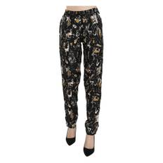 Dolce & Gabbana, Bukser , Dame, Sort, 3XS, Elegant højtaljet silkebukser med smal pasform
