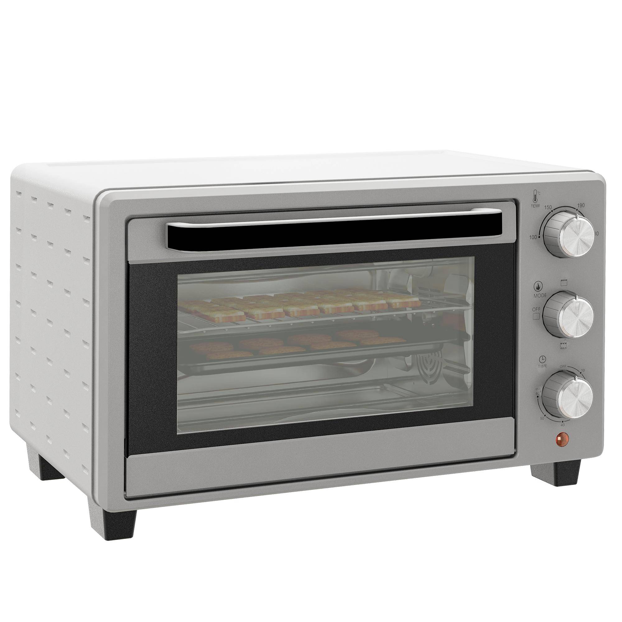 Mini Oven, 21 L Toaster Oven with 1 Wire Rack and 1 Baking Tray, 3 Cooking Modes, 100 degrees C-230 degrees C, Stainless Steel, Glass, Silver silver