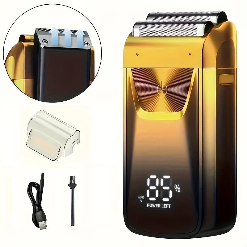 TEMU Electric Foil And Bald Shavers Double Shaver For Men Reciprocating And Popup Beard Trimmer With Rechargeable 2 Head Adjustable Men's Beard Shaver For Hair Cutting Father's Day Gift
