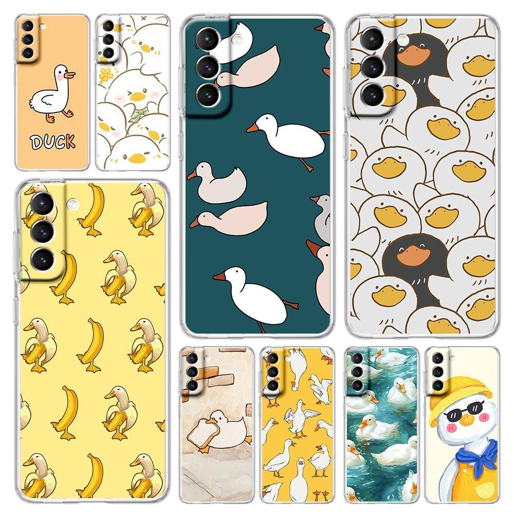 Telefonfodral för Samsung Galaxy S24 Plus S23 S22 S21 S20 FE Ultra 5G S10 S10E S9 Mjukt klart silikonskydd Cartoon Duck Goose Game