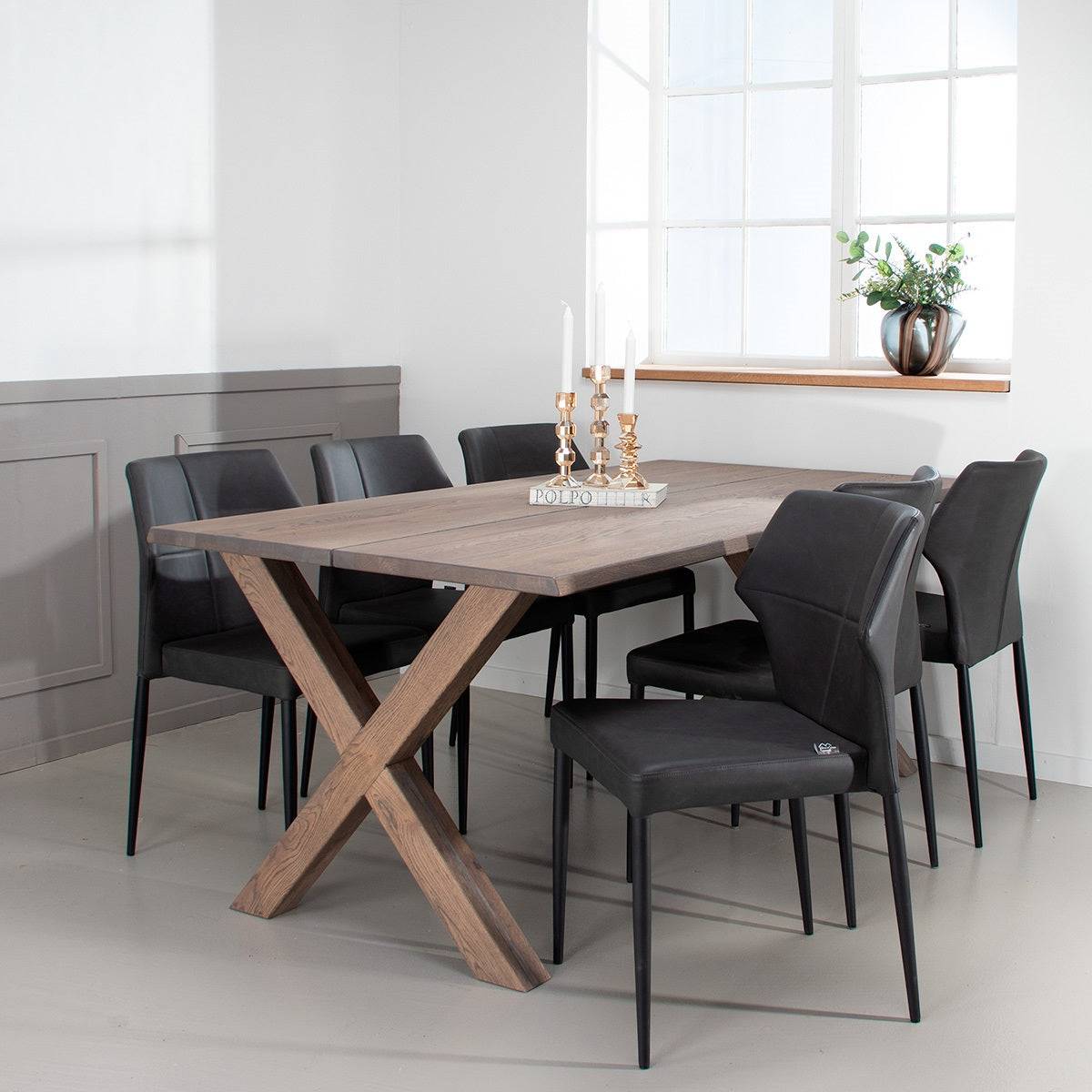 Plankebord i massiv eg | Model Curve Med X-Base i Eg | 200x95 cm / Hvid Olie.