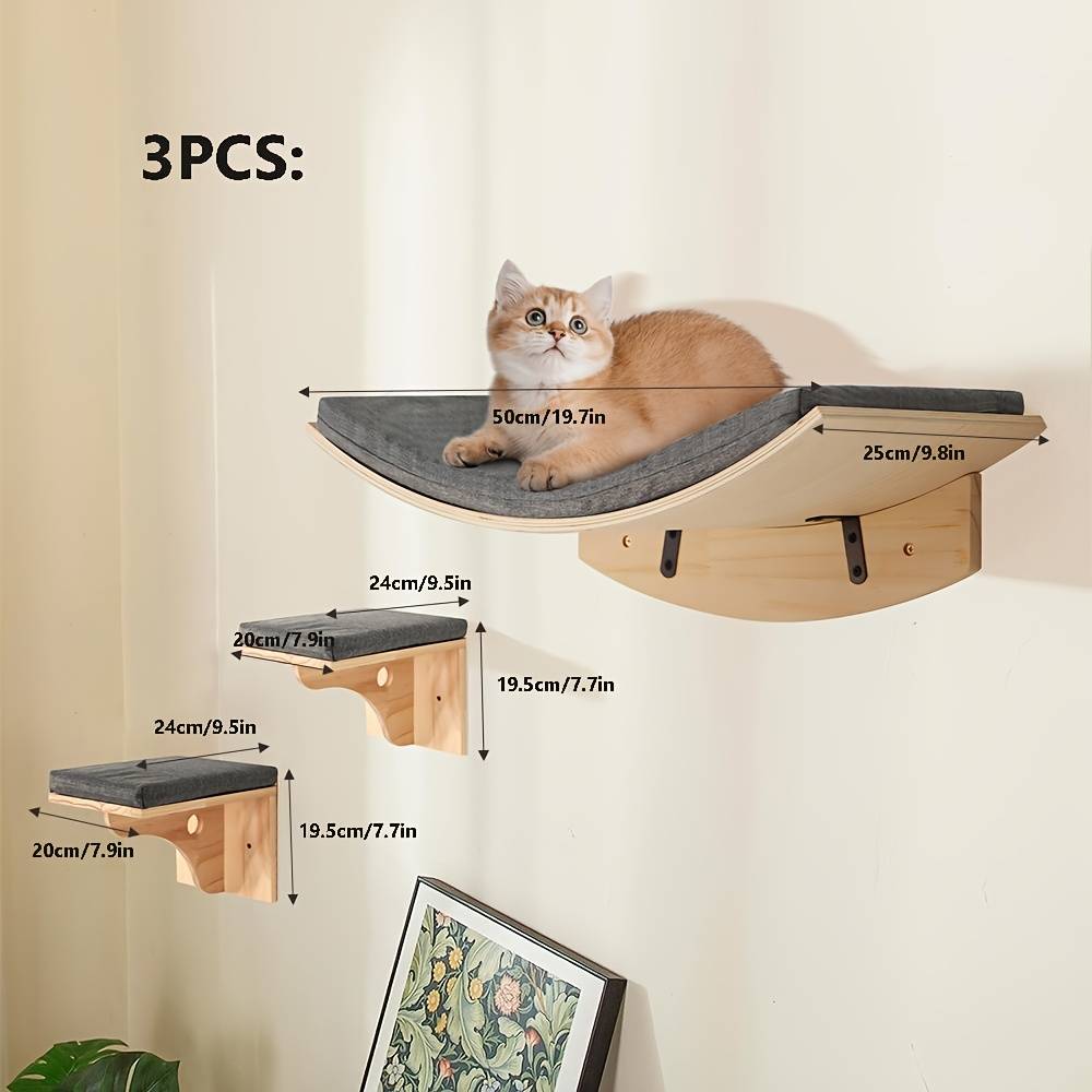 TEMU Cat Stairs And Steps 2pcs Set With Mat - Cat Climbing Frame, Cat Bridge, And Cat Bed, Modern Cat Wall Furniture - Suitable For Small To Large Cats On Wall Cat Shelf And Resting
