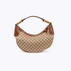 GUCCI Monogram Bamboo Ring Hobo Bag - Brown