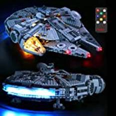 BRIKSMAX LED-belysningskit med multifunktionsljud-fjärrkontroll för LEGO Star Wars Millennium Falcon, kompatibel med LEGO 75257 byggklossar modell – inkluderar inte Lego setet