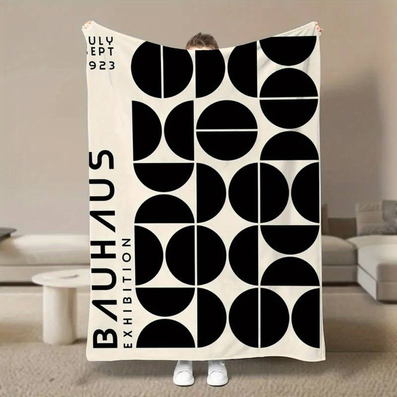 Bauhaus Geometrisk Utställning Pläd, Mjuk Mysig Flanellfilt för Soffa Soffa Säng, Mid-Century Modern Konstälskare Gåva white