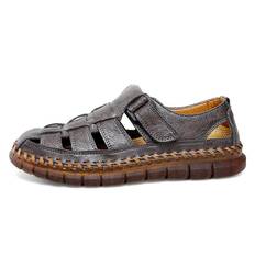 39-47 Summer Men's Closed Toe Large Size Genuine Leather Casual Sandals Outdoor Hiking Sandals for Men 47 grå