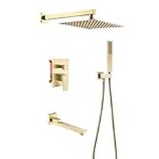 shower mixer Duschsystem, massageduschsystem, badrumsväggmonterat tak 10" dusch syrevänligt vattenflöde fyrkantig regntopp, duschkranar i borstat guld mixer shower