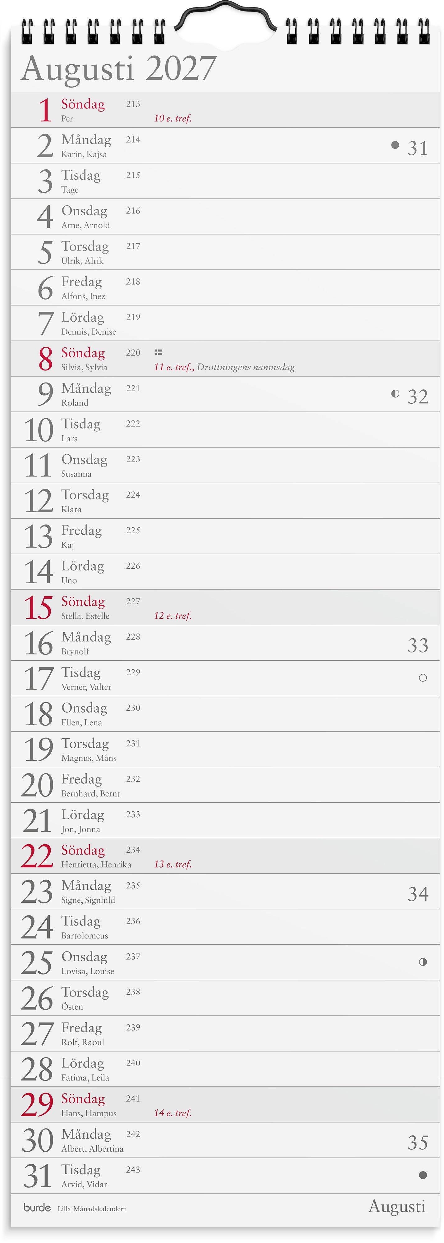 Väggkalender 2027 Lilla Månadskalendern Burde