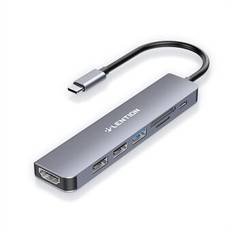 LENTION CE18HCR Cloud Ala Series Portabel USB Hub Adapter Type-C dockningsstation med USB+HD 4K / 30Hz+SD / TF+PD 100W