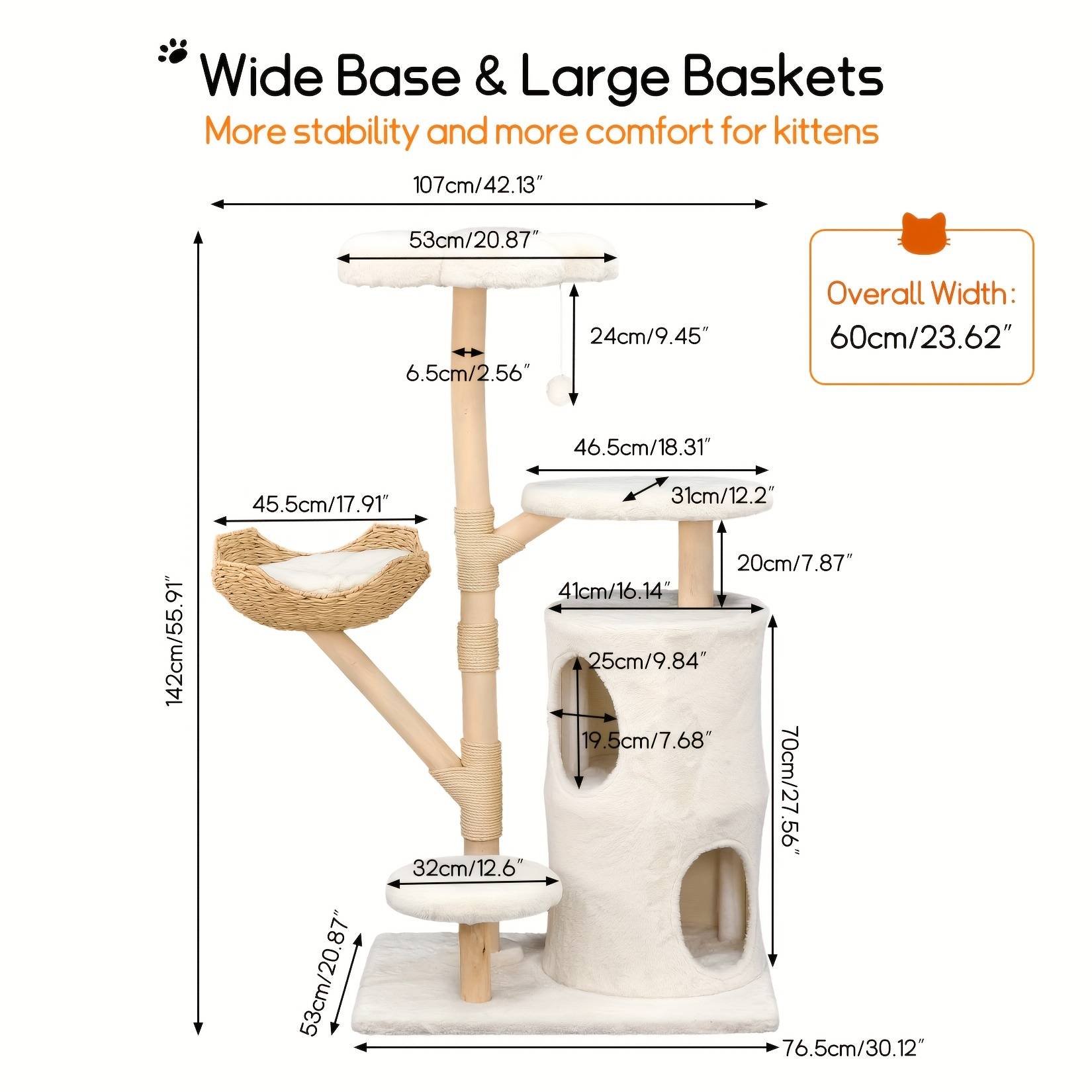 Bingopaw Xxl Cat Tree Tower For Large Cats 142cm, Multi-level Cat Furniture Kratzbaum With Condos, Basket & Scratching Posts, Indoor Cat Accessories And Cat Toys