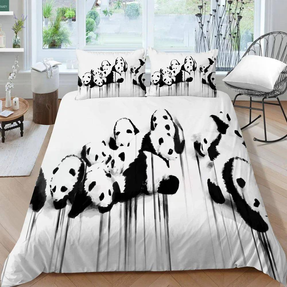Panda Sängkläder Set för Barn Pojkar Flickor Söt Tecknad Jättepanda Påslakanset KingQueen Storlek Gul Mjuk Polyester Täcke AU Double 180x210cm