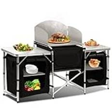 Hebitod Campingkök, campingskåp, hopfällbart skåp, kökslåda med aluminiumbordsskiva, stänkskydd och förvaringsfack, campingskåp, resekök för camping, trädgård, utomhusaktiviteter