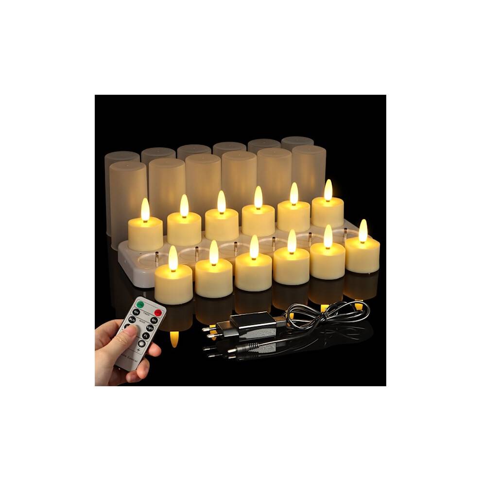 Genopladelige fyrfadslys, 12 stk., med ladestation og timer, LED-fyrfadslys, flimrende lys med fjernbetjening, timerfunktion