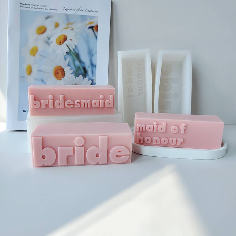 3D Rectangle Bride Letter Candle Molds Bridesmaid Language Word Candle Silicone Mold For Home Decoration