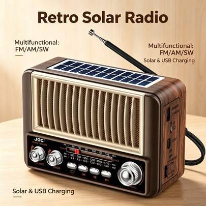 Vintage bärbar Bluetooth-radio AM/FM/SW multibands retro trådlös radio, 1200mAh 18650 litiumbatteri, stöd för AUX och TF-kortuppspelning, bordsljudhög - Retrobrun