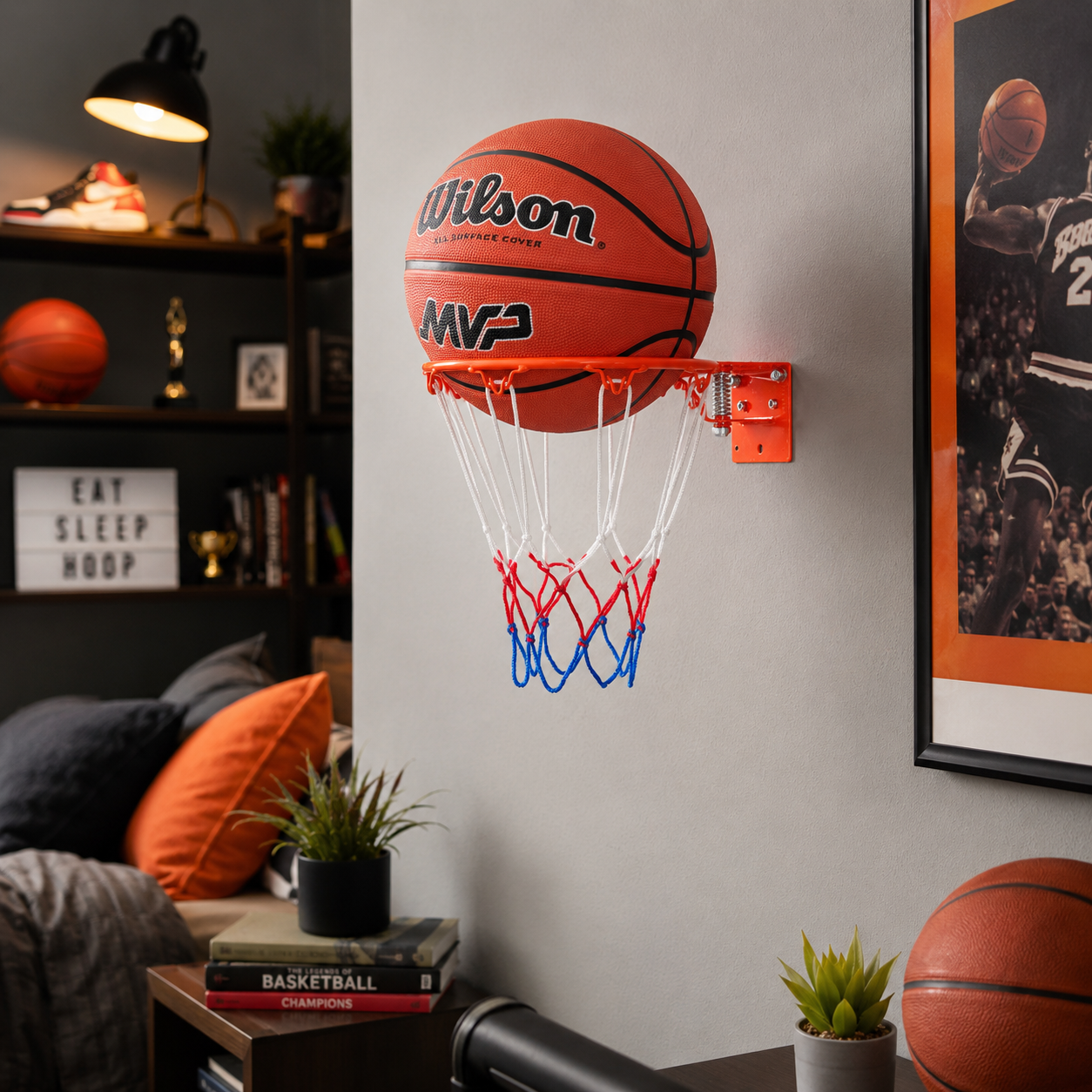 Freeplay Breakaway væghængt boldholder til basketballs.