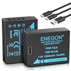 ENEGON NP-W126/W126S USB-C direktladdning ersättningsbatterier 1 500 mAh (förpackning med 2) med 2-i-1 USB-C laddningskabel för Fujifilm NP-W126/W126S och Fuji FinePix HS30EXR HS35EXR HS50EXR