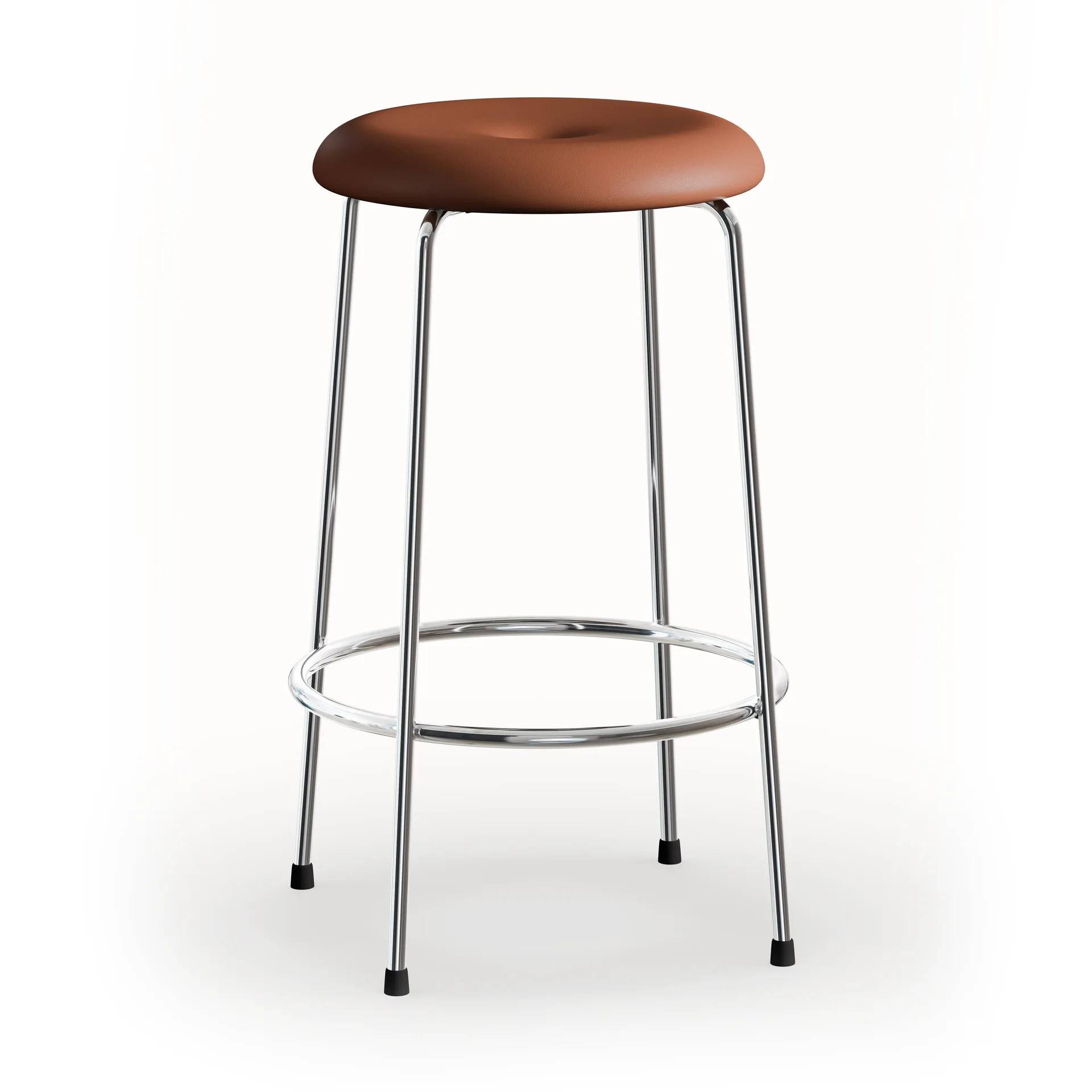 Lammhults Taburet barstol Cognac læder-kromet stativ, 63 cm.