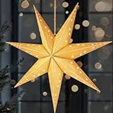BRUBAKER LED Julstjärna att Hänga - 60 cm Pappersstjärna med 7 Spetsar - 3D Adventsstjärna - Batteridriven, Hängande och Upplyst - Fönsterdekoration Ljusstjärna - Guld