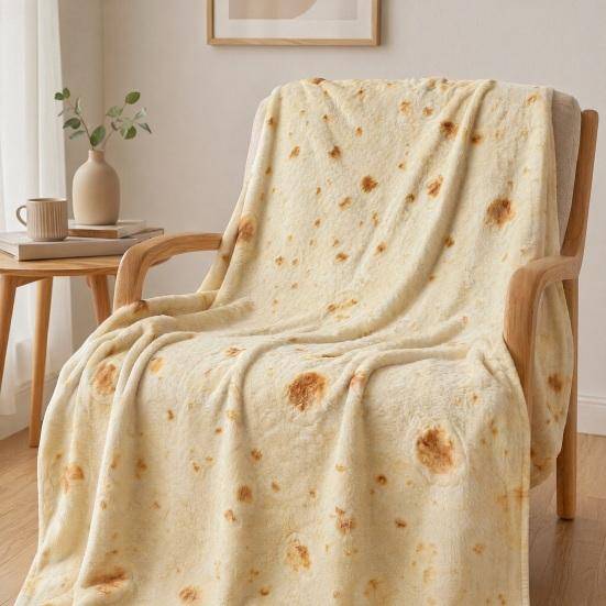 Rolig Flanellfilt med Pannkaksmönster, Kreativ Realistisk Pannkaka Mönstrad Sovfilt, Mjuk Mysig Pläd för Soffa Couch Kontor Sovsal orange