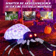 105 cm bred uppblåsbar Halloween-spindel med flerfärgade lampor och fläkt