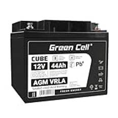 Green Cell® AGM-batteri på 12 V, 44 Ah, fleecebatteri, VRLA-blybatteri, ersättningsbatteri, uppladdningsbart batteri, försörjningsbatteri, cykelsäkert, underhållsfritt, för husbil, husvagn, båt, van, camping, solcell