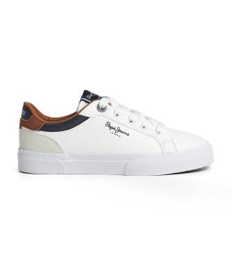 Pepe Jeanstil drenge. PBS30569 Kenton Court Sneakers i læder hvid (32), Fast, Blonder, Casual, børnetøj
